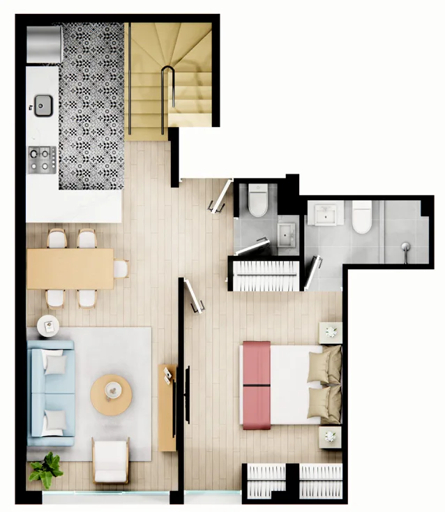Plano Duplex 703 — 3 Dorm. (112.62 m2)