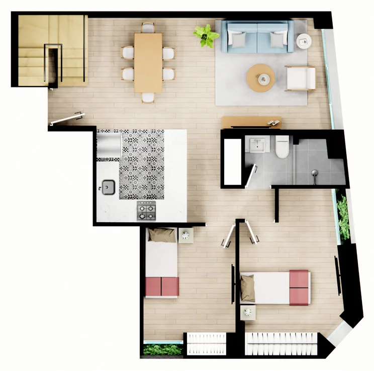 Plano Duplex 701 — 3 Dorm. (150.47 m2)