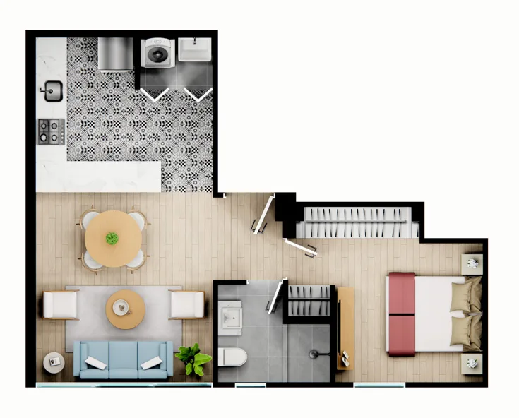 Plano Flat 101 — 1 Dorm.