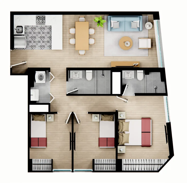 Plano Flat 201 — 3 Dorm. (71.83 m2)