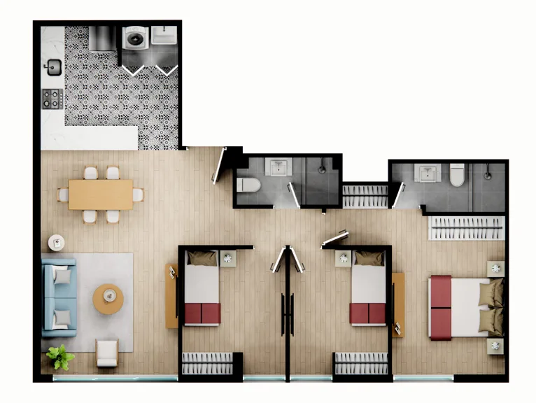 Plano Flat 202 — 3 Dorm. (77.89 m2)