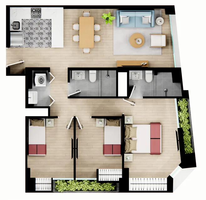 Plano Flat 301/401 — 3 Dorm. (79.28 m2)