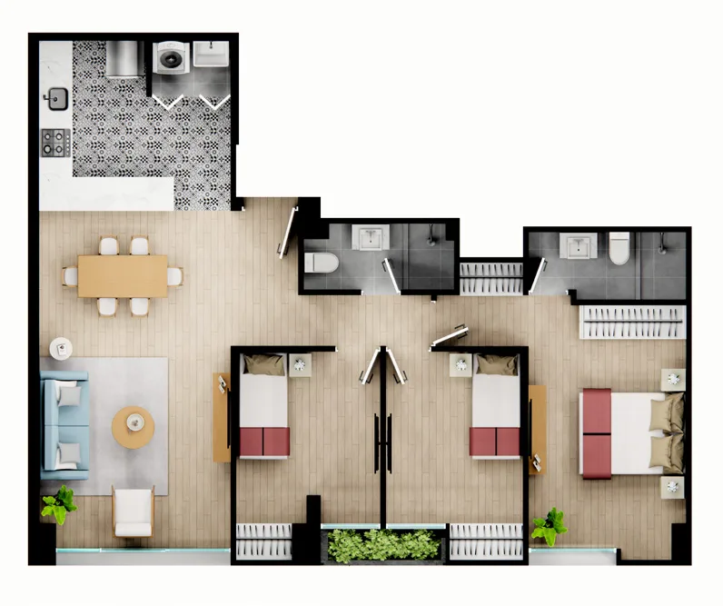 Plano Flat 302/402 — 3 Dorm. (83.76 m2)
