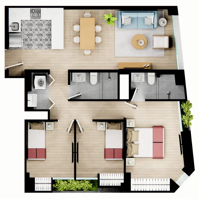 Plano Flat 501/601 — 3 Dorm. (75.88 m2)