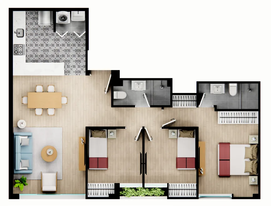 Plano Flat 502/602 — 3 Dorm. (77.89 m2)